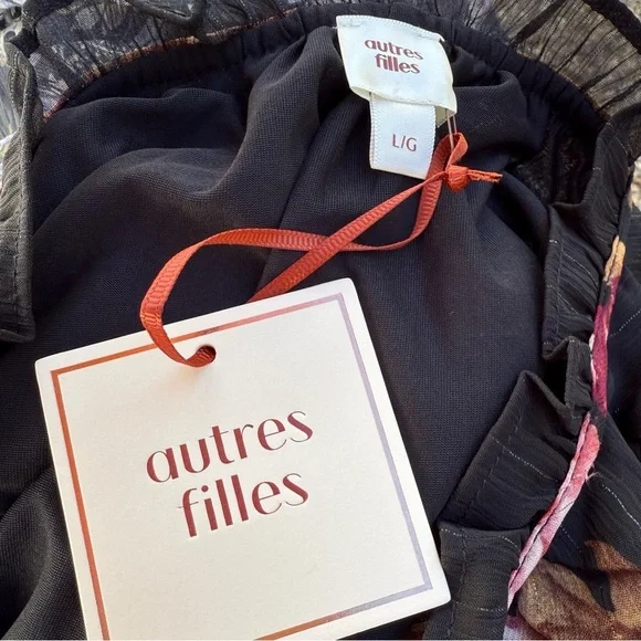 Autres Filles Black Floral Sheer Blouse | Size L | Romantic Boho Top NWT - Picture 4 of 8